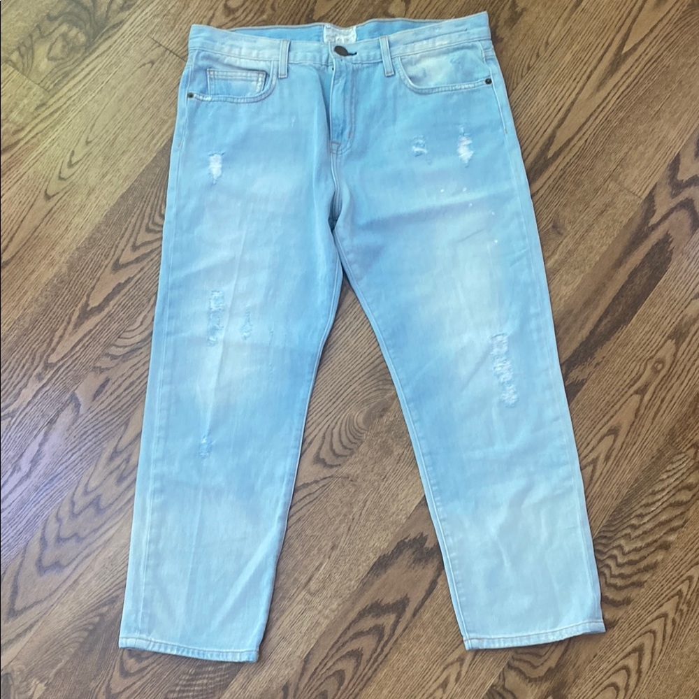 Current Elliott The Boyfriend Blue Relaxed Jeans Distressed Parlor Destroy